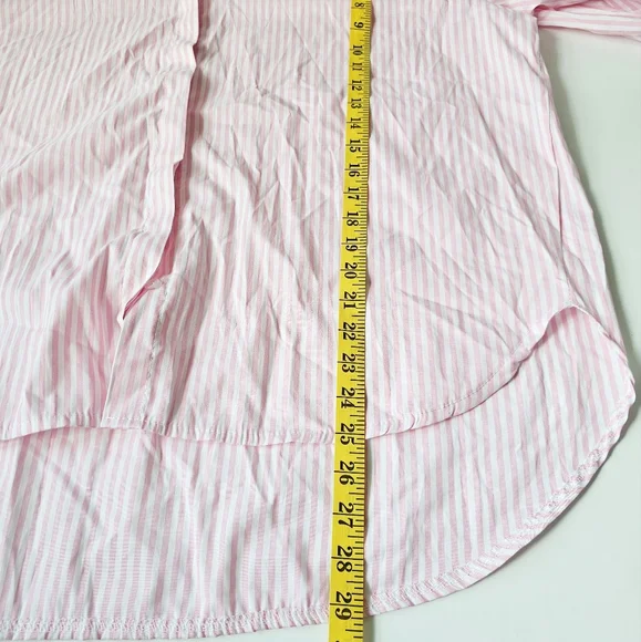 Italian 100% Cotton By Coco Pink White Striped Ruffle Button Up Shirt Size L/XXL - Picture 14 of 15